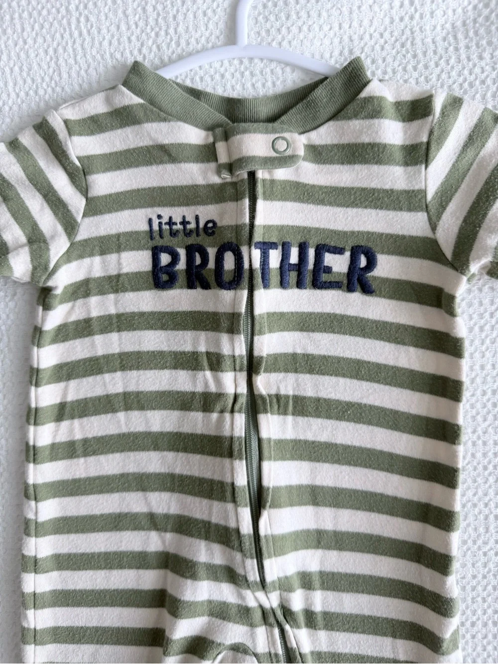Carter's Baby Boy Green and Cream Striped 'Little Brother' One-Piece